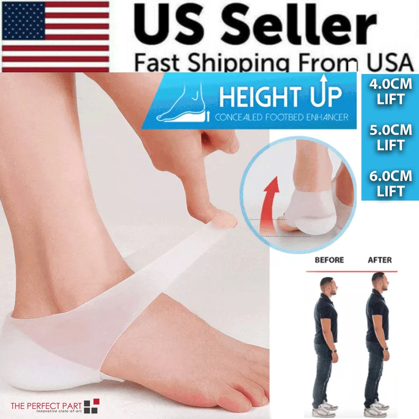 Invisible Height Boost Insoles | 4CM 5CM 6CM Lift | Concealed Silicone Pads